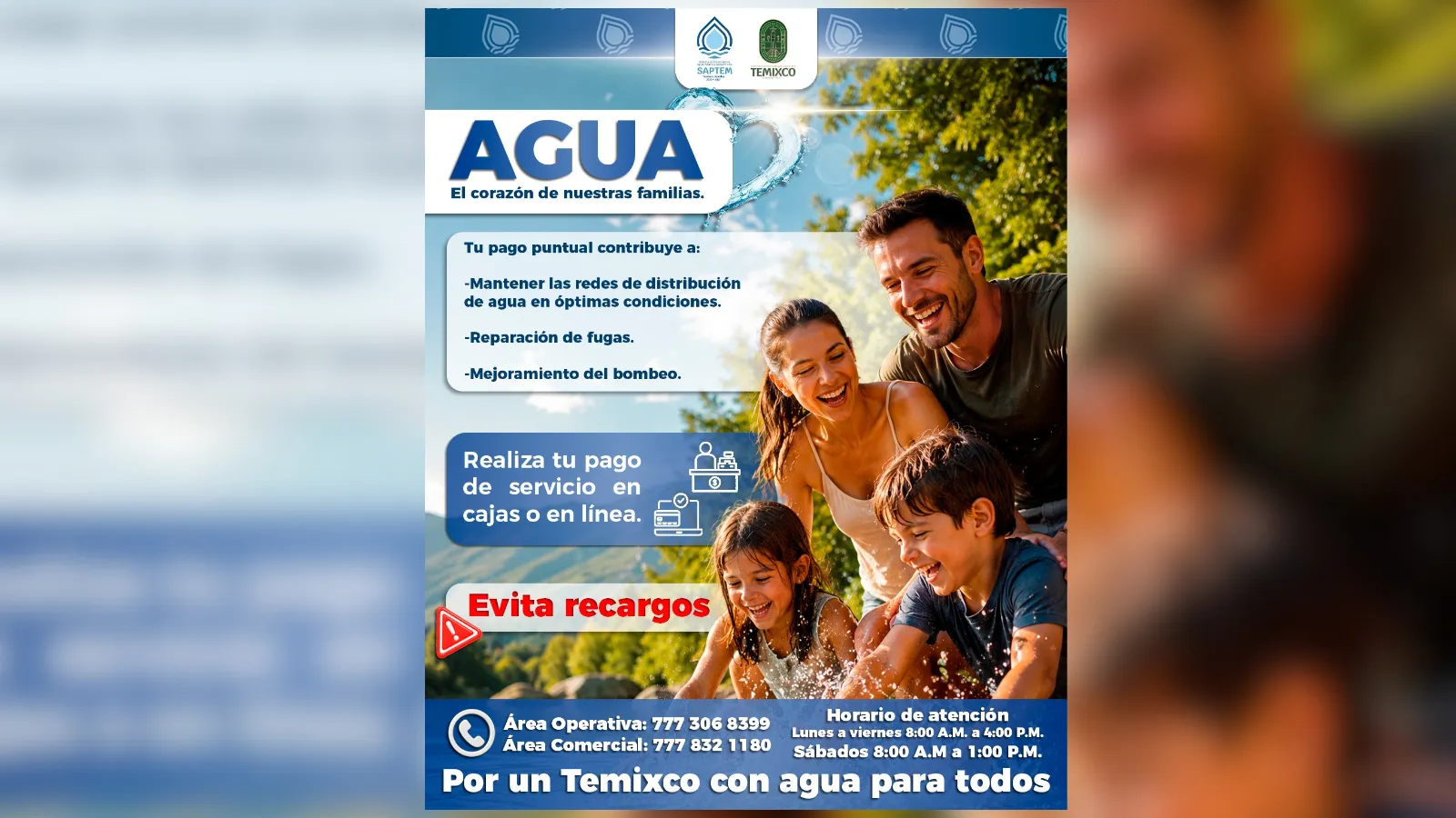 Temixco invita a usuarios a realizar su pago puntual del servicio de agua potable